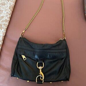 Rebecca Minkoff Black Leather and Gold Chain Crossbody Bag.